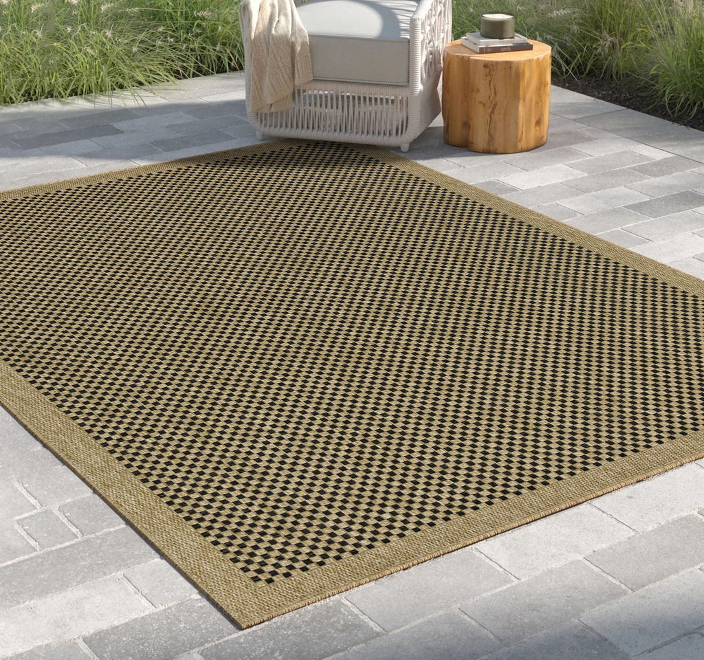 Light Brown Polypropylene Indoor Outdoor Area Rug with Flatweave - Light Brown