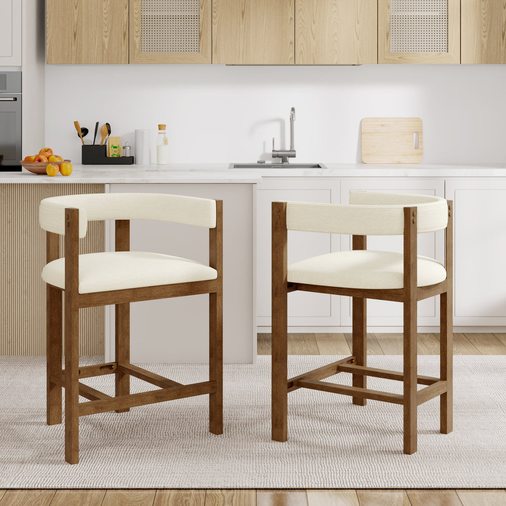 Solid Rubberwood Counter Stools with Cutout Barrel Back - Set of 2
