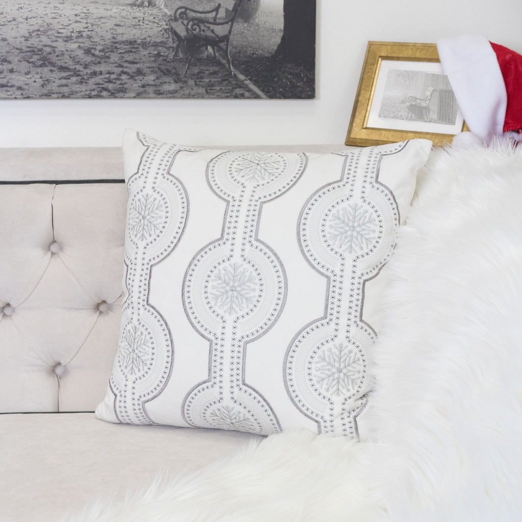 White Holiday Embroidered Velvet Throw Pillow Set 20x20 with Inserts - White
