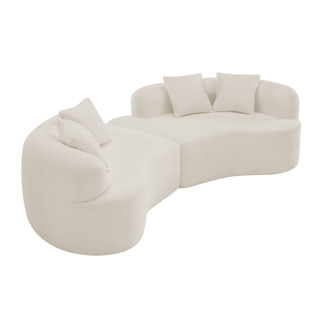 Curved 4 Seater Full Compression Sponge Sofa with Soft Upholstery - White or Gray