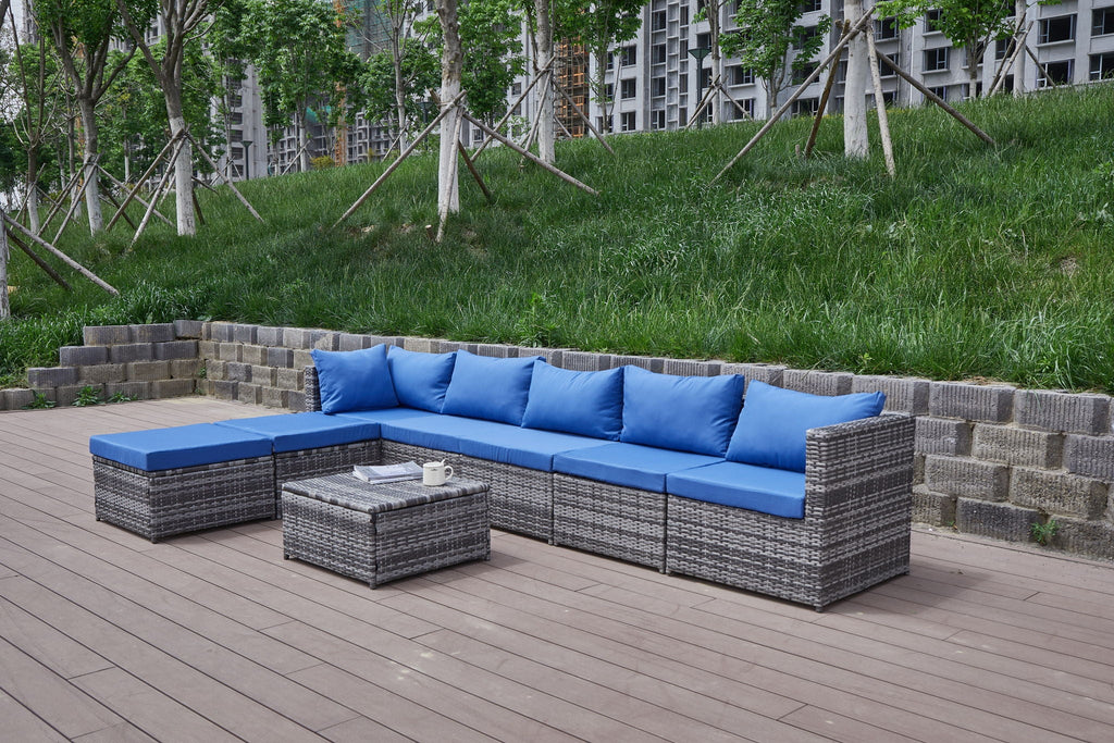 Dark Gray Patio Sofa With Cushions and Table - All-Weather Wicker