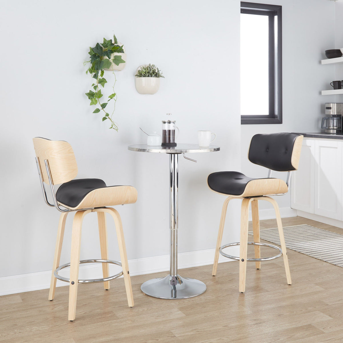 Contemporary Adjustable Round Bar Table with Hydraulic Lift - Silver