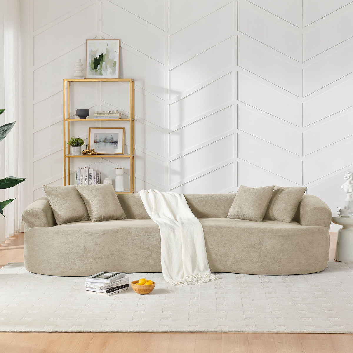 4 Seater Curved Cloud Sectional Sofa with High-Density Foam - Corduroy