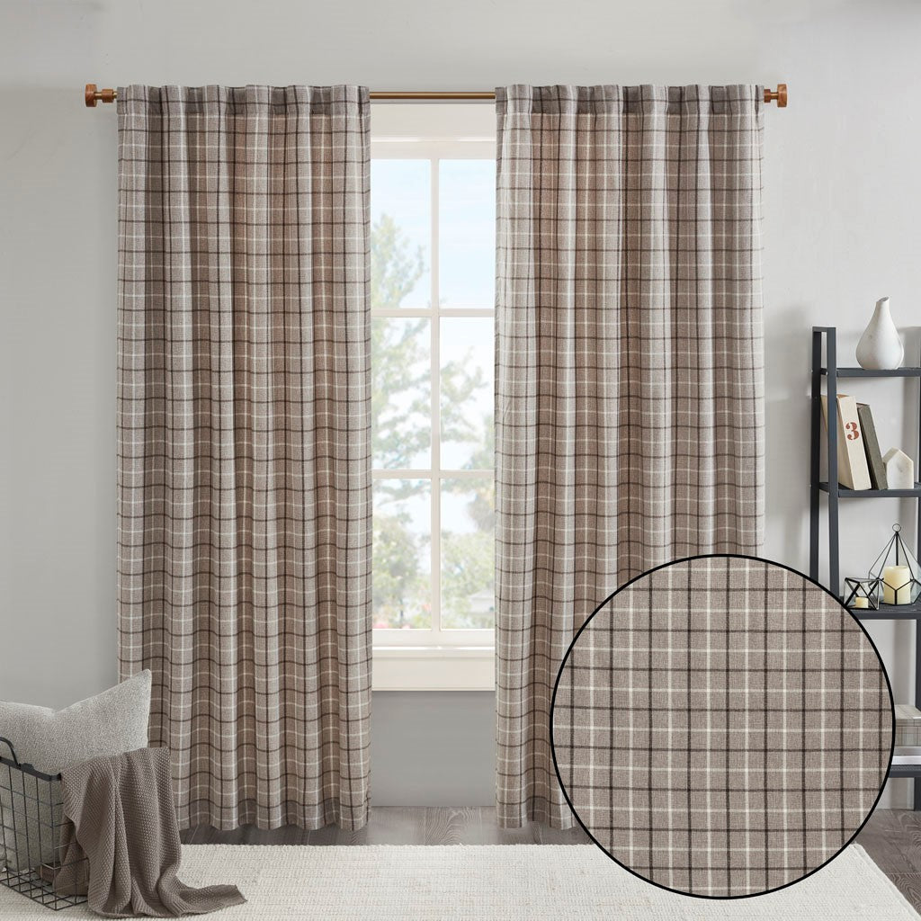 Plaid Rod Pocket Curtain Panel with Fleece Lining - Multicolor