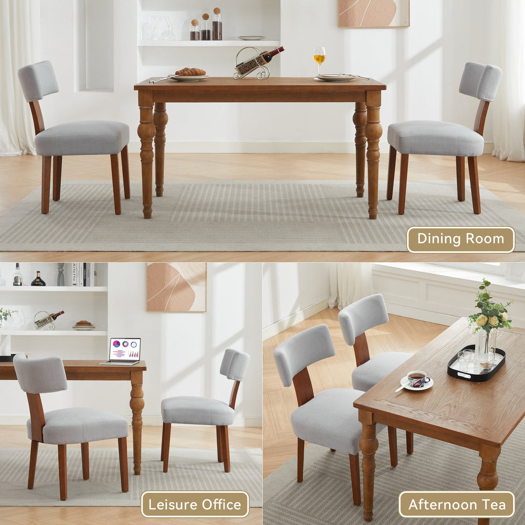 Set of 2 Dining Chairs with Linen Upholstery - Light Brown