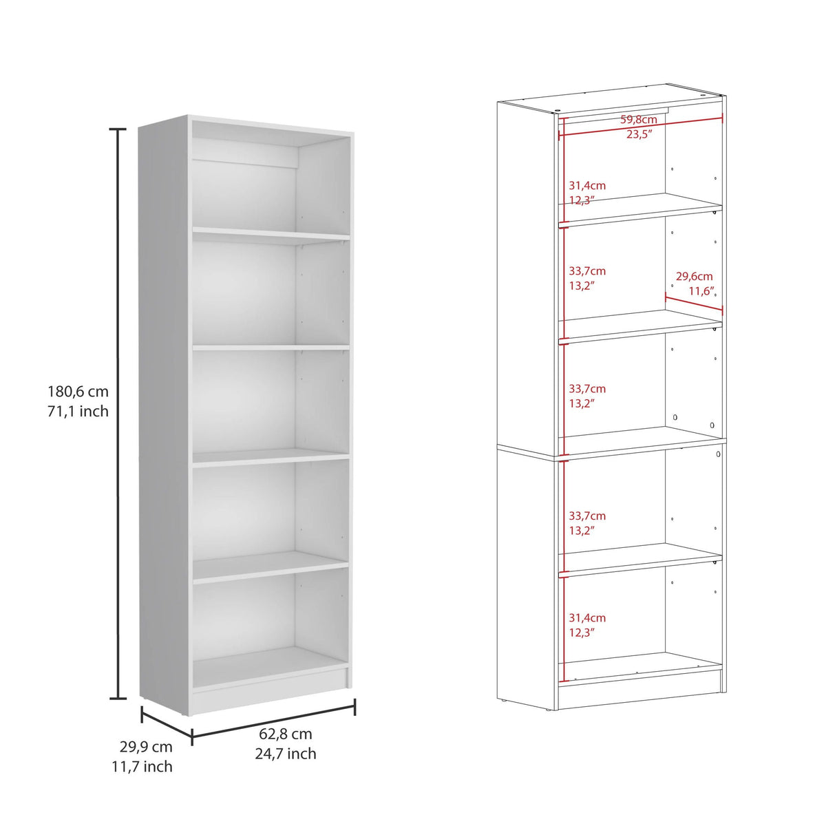 3 Piece Living Room Set with Bookcases - Spacious Design - White