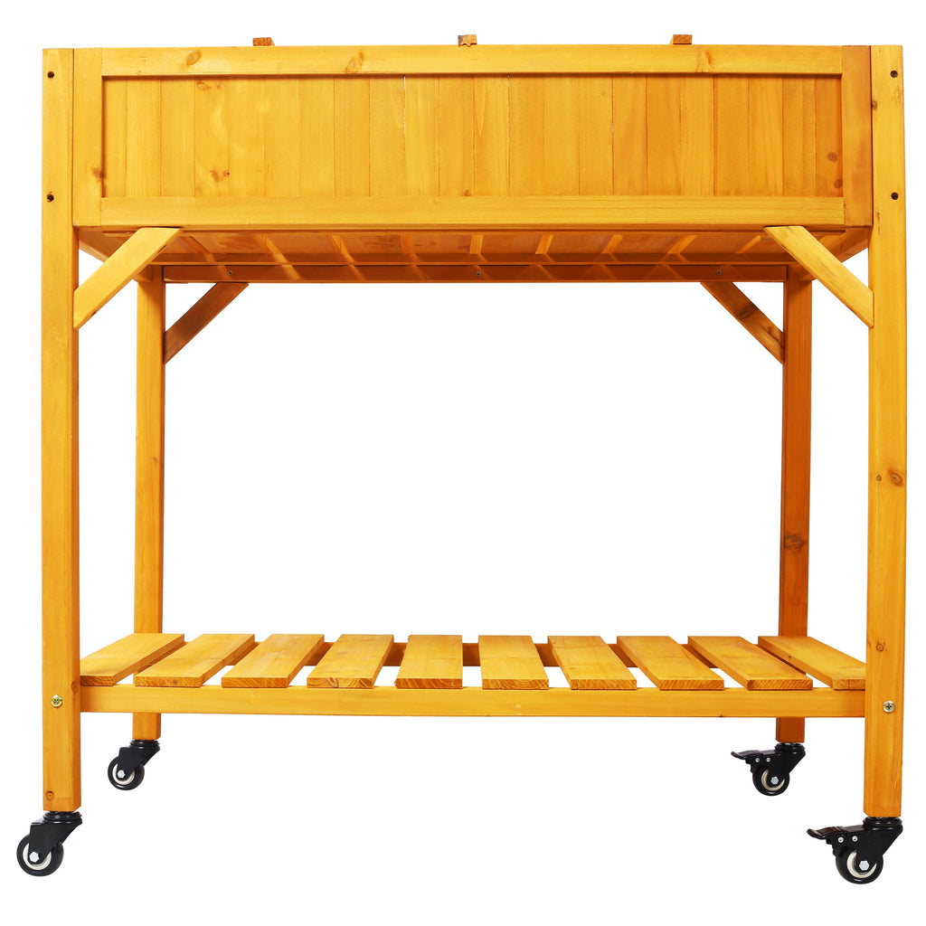 Elevated 8 Pocket Herb Garden Bed with Lockable Wheels - Fir Wood