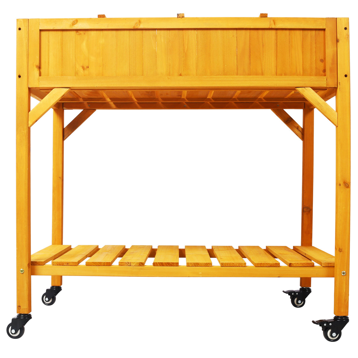 Elevated 8 Pocket Herb Garden Bed with Lockable Wheels - Fir Wood