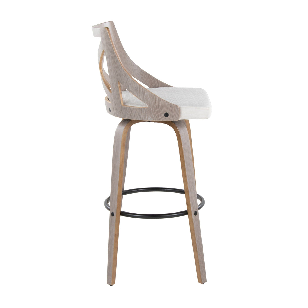 Farmhouse Fixed Height Barstool Set with Swivel & Footrest - Light Gray / Cream