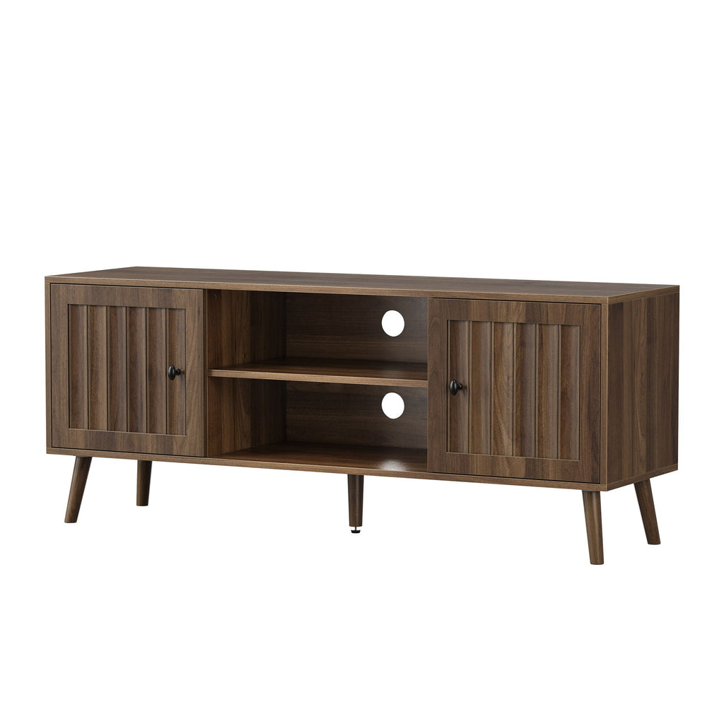 55" TV Cabinet with Vertical Groove Doors & Adjustable Shelves - Walnut