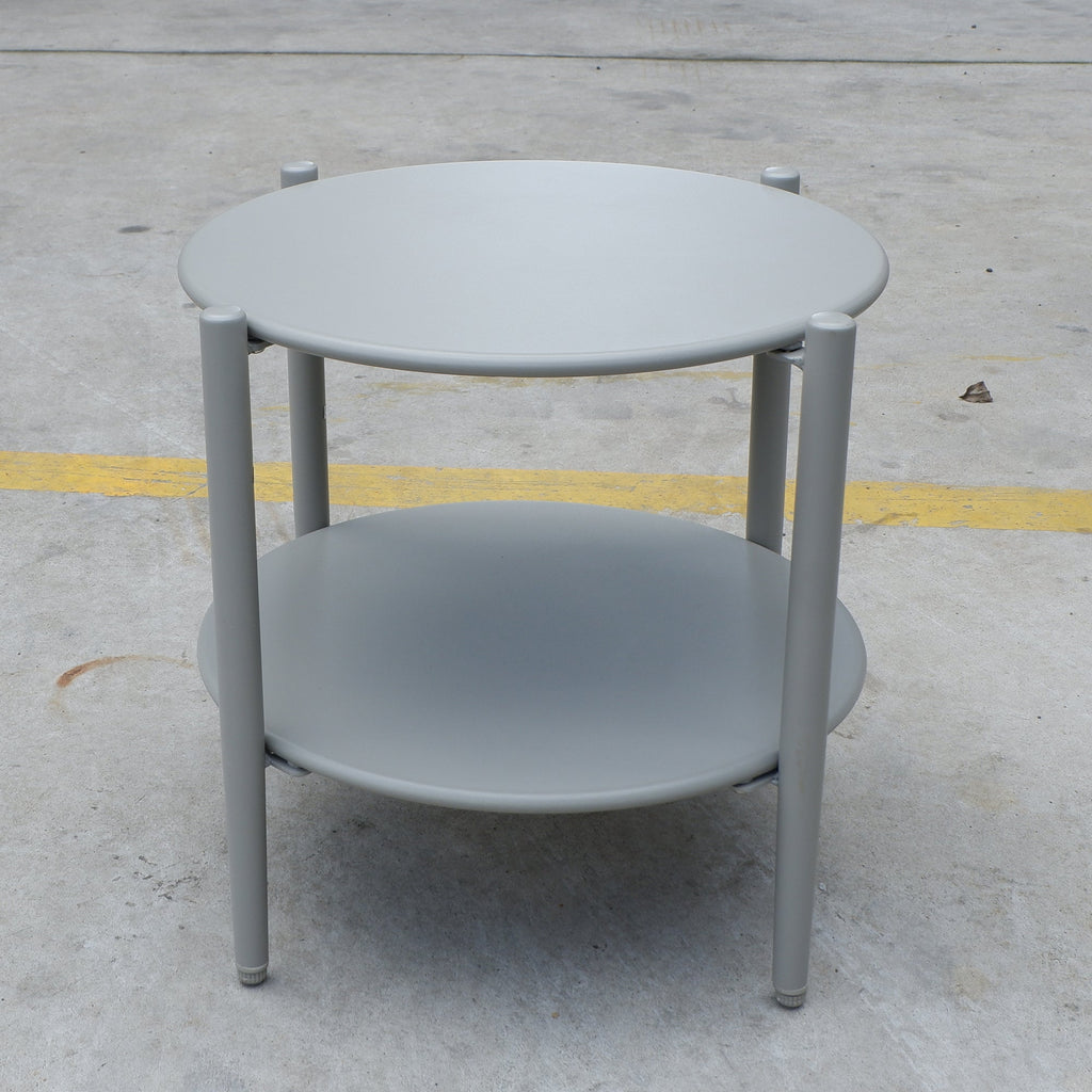 Metal Round Side Table with 2-Tier Storage - Grey