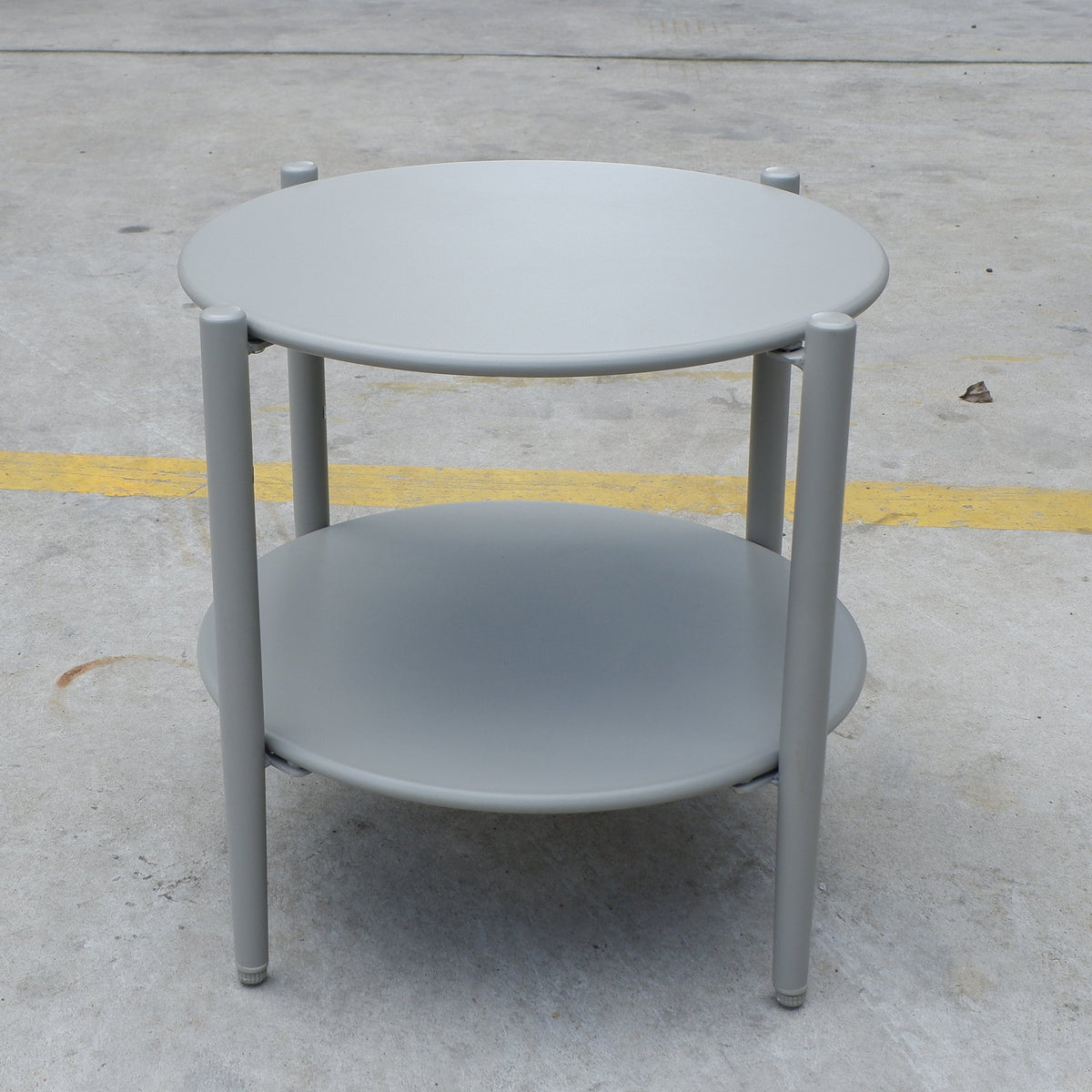 Metal Round Side Table with 2-Tier Storage - Grey