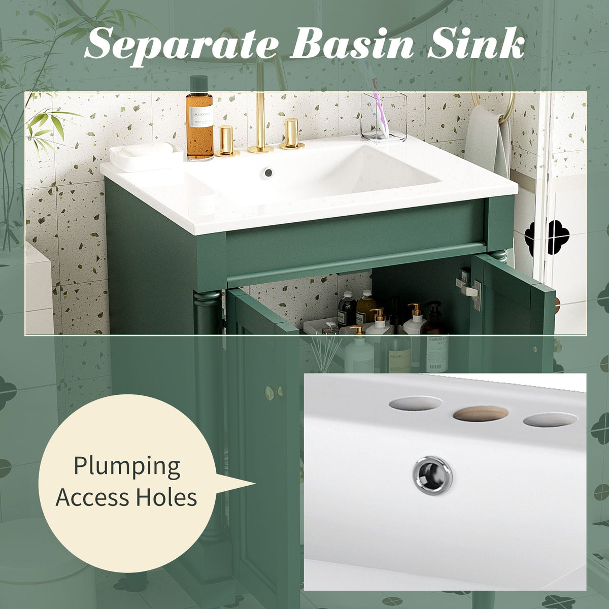 Bathroom Vanity With Top Sink and Two-Tier Storage Cabinet - Multiple Colors
