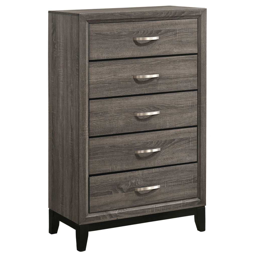 Smoke Gray 5 Drawer Chest with Solid Wood Construction - 5 Drawers