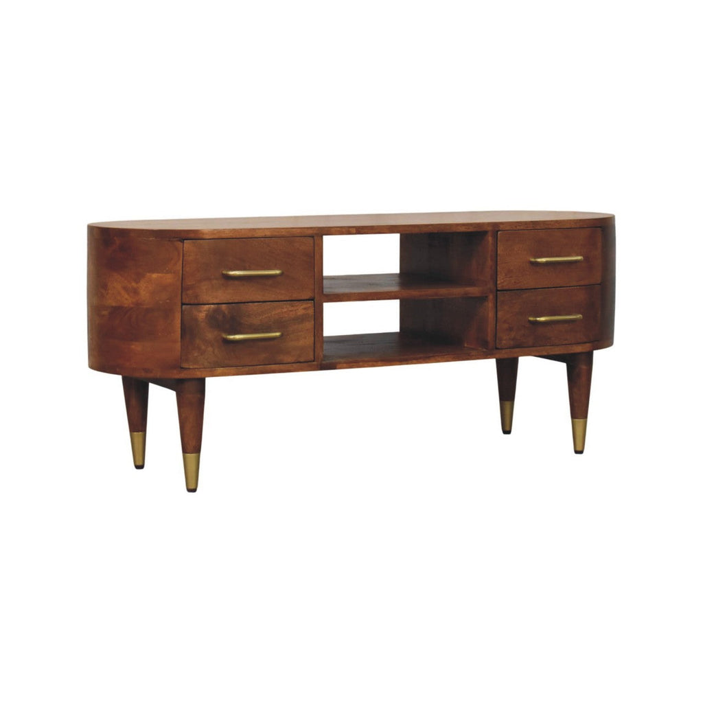 Solid Wood Valenza Curved Media Unit with Ample Storage - Chestnut