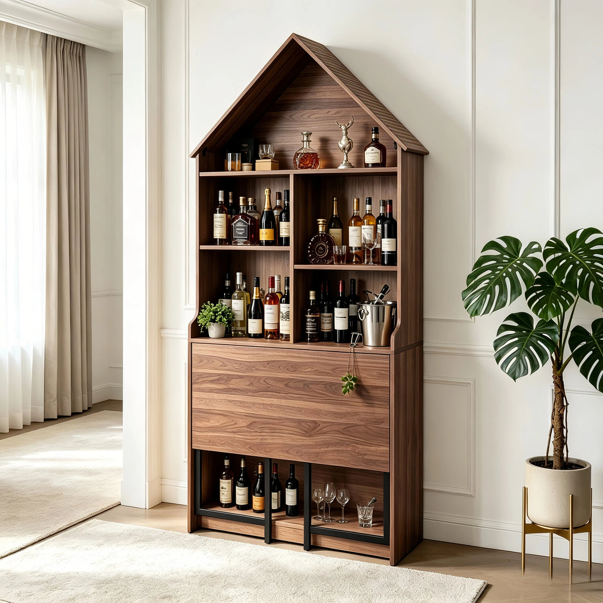 Folding Craft Desk with Storage Shelves - MDF, Space-Saving Convertible Design