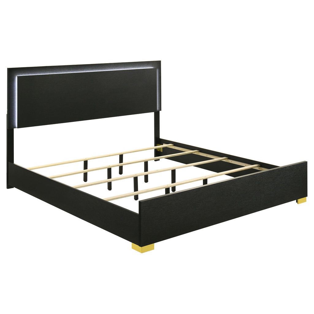 Marceline Wood Eastern King LED Panel Bed Black
