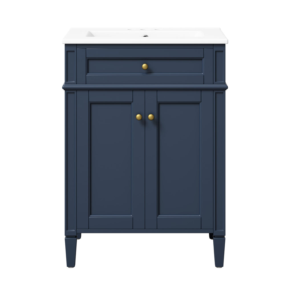 24" Bathroom Vanity with Ceramic Basin and Storage - Blue