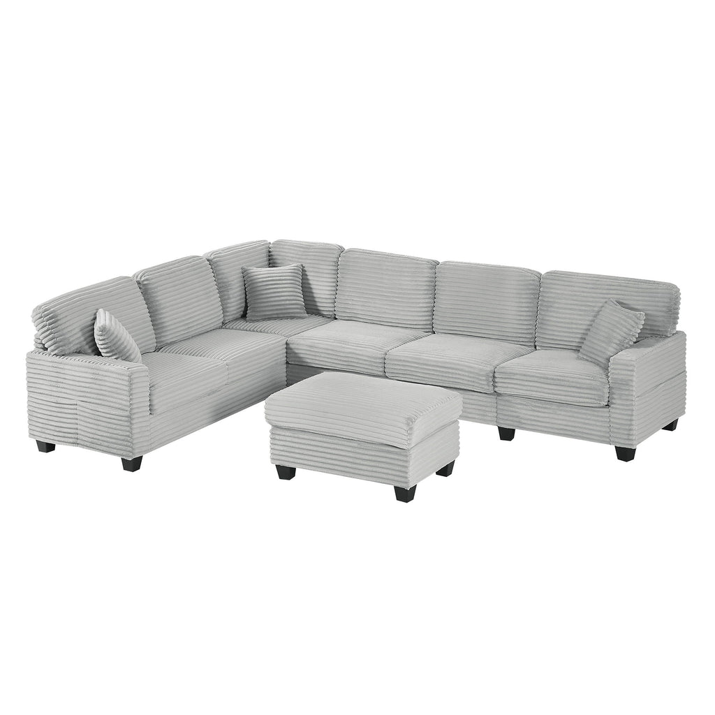 Upholstered U-Shaped Sectional Sofa with Movable Ottoman and Storage Pockets - Multiple Colors
