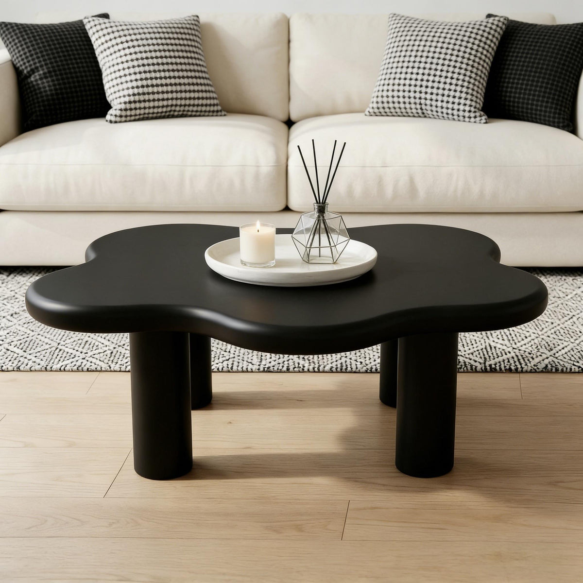 Cloud Shaped Coffee Table with 4 Round Legs - White, Black, or Light Brown