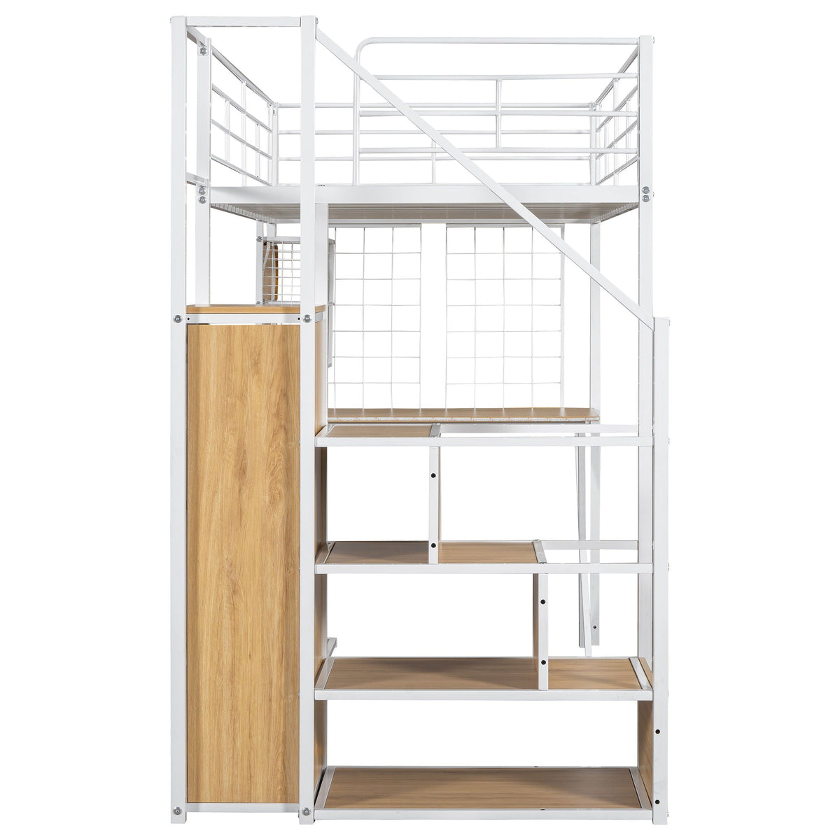 Loft Bed with Built-In Work Station, Wardrobe & Storage Staircase – White or Black