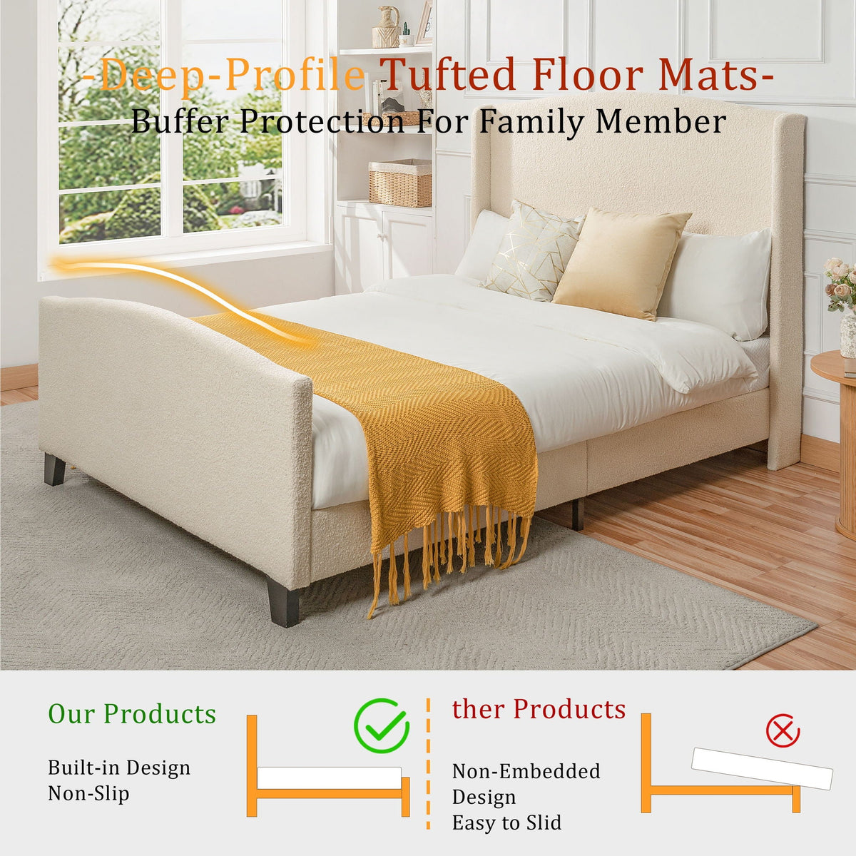 Platform Bed Frame with Tall Headboard and High Footboard - White or Gray
