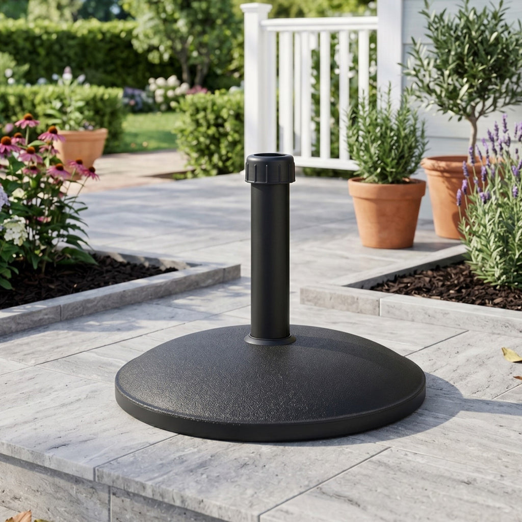 Black Round Outdoor Umbrella Base with Concrete Core - 35 lb