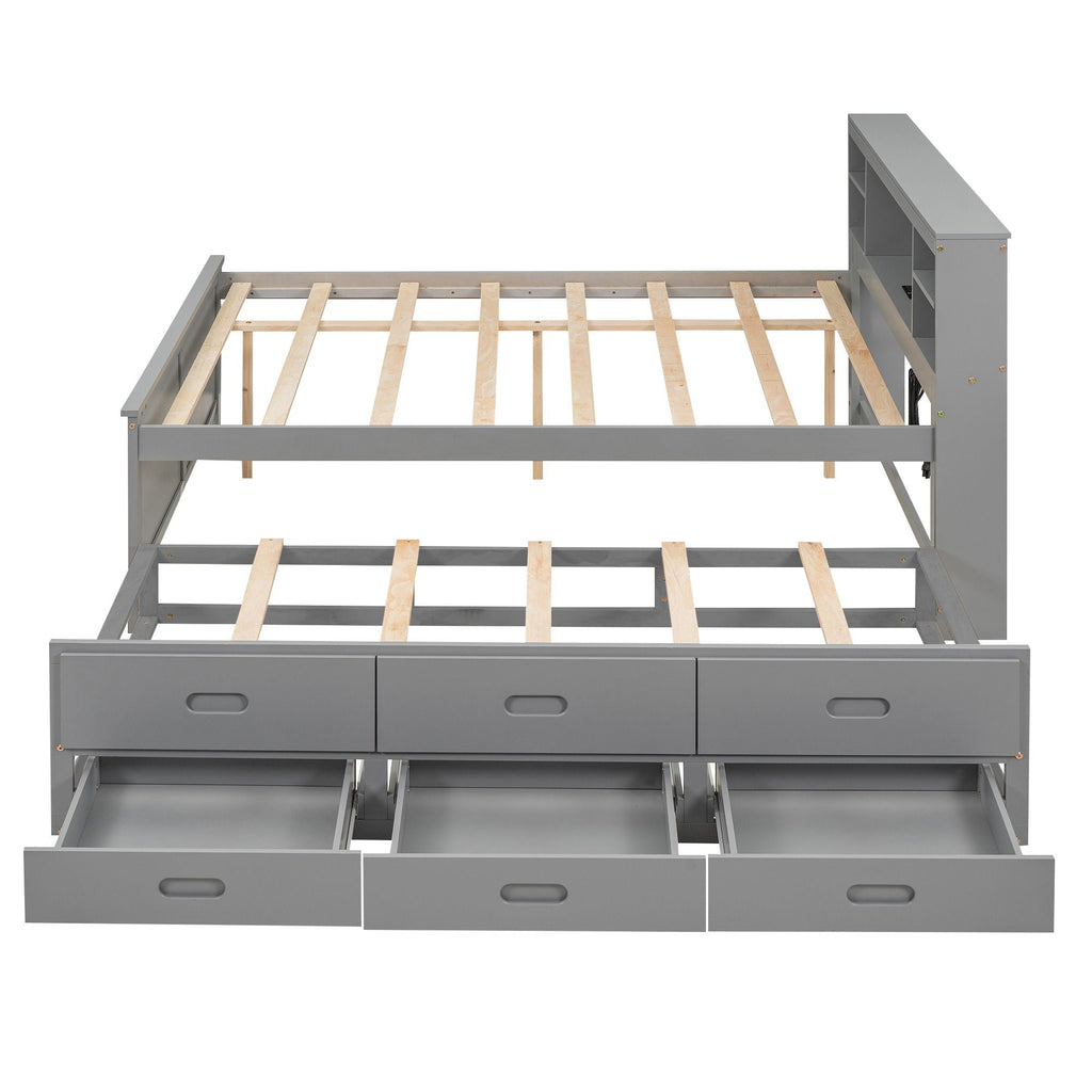 Platform Bed with Storage Headboard, USB, Trundle & 3 Drawers - Twin or Full