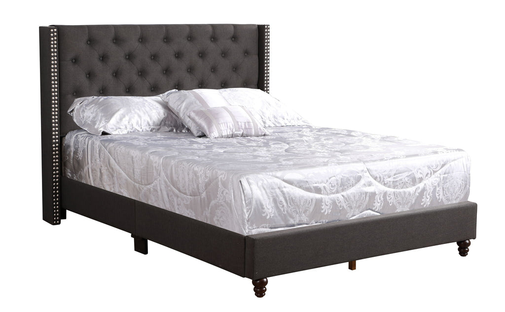 Nailhead Upholstered Bed with Deep Tufting - Dark Gray or Black