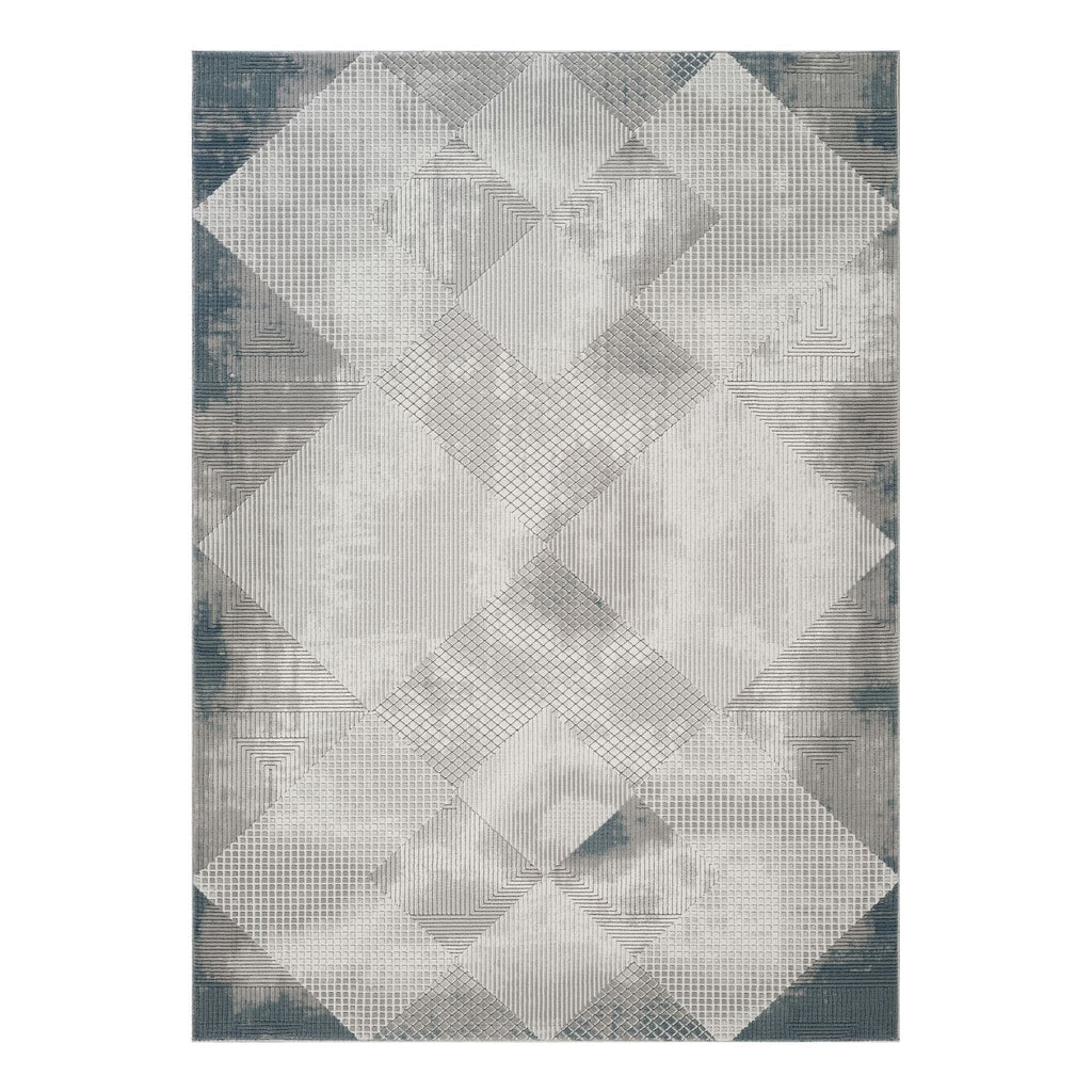 Geometric 3D Area Rug with Layered Texture - Gray/Ivory