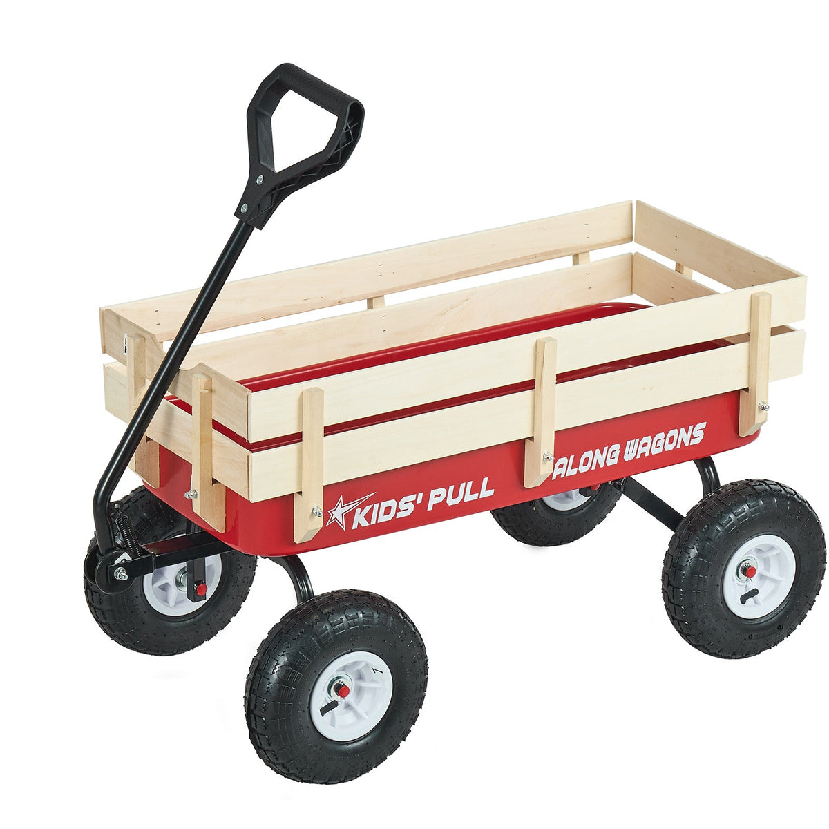 Pull-Along Wagon for Kids with Wooden Panels & Handle - 39 Inch