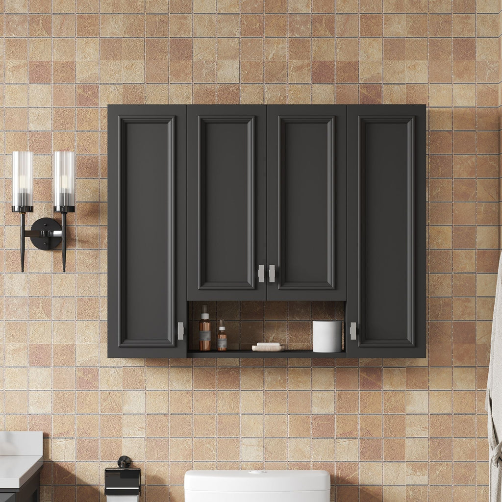 Wall Mounted Bathroom Cabinet With 5 Adjustable Shelves and Soft-Closing Hinges - Gray or Black