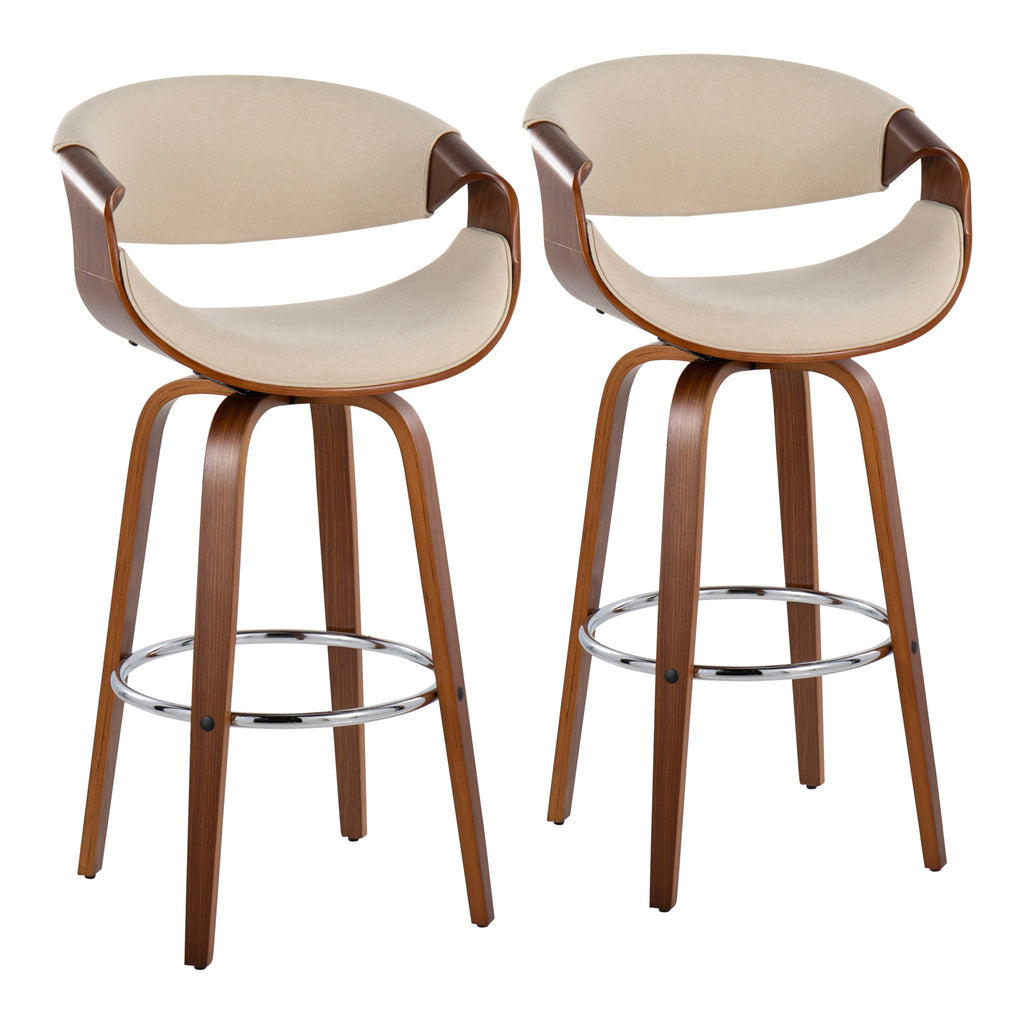 Mid-Century Modern Swivel Barstool Set with Walnut Frame - Multiple Colors