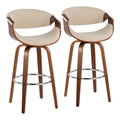 Mid-Century Modern Swivel Barstool Set with Walnut Frame - Multiple Colors