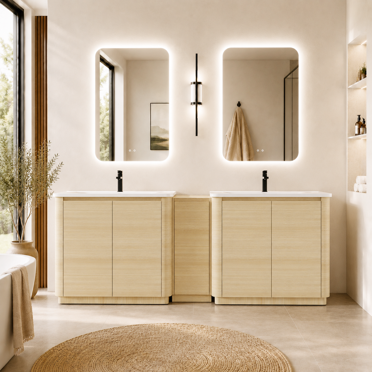 92'' Freestanding Bathroom Vanity with Soft-Close Doors - Ameican White Oak or Imitative Oak
