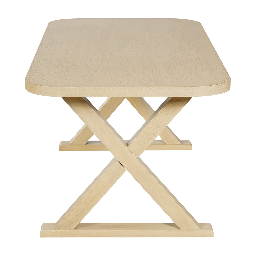 Natural Oak Veneer Dining Table with Rubber Wood Legs - Natural