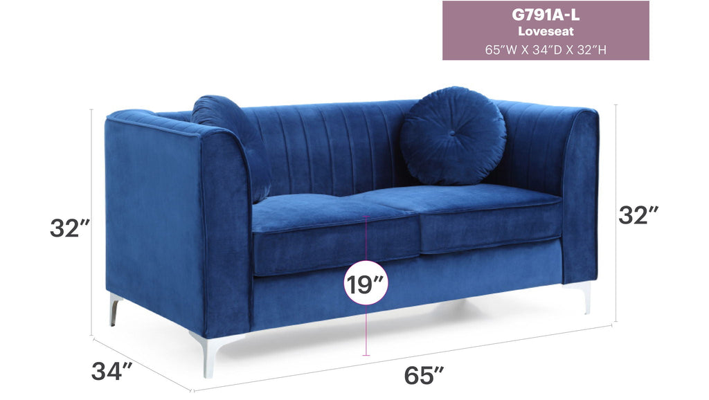 Glam Styled Micro Suede Loveseat with Channel Quilting - Multiple Colors