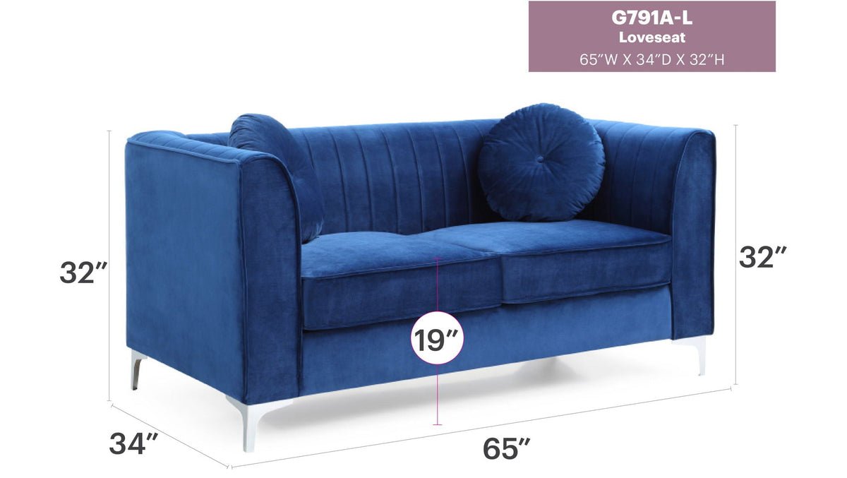 Glam Styled Micro Suede Loveseat with Channel Quilting - Multiple Colors