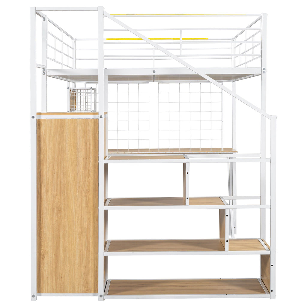 Loft Bed with Built-In Work Station, Wardrobe & Storage Staircase – White or Black