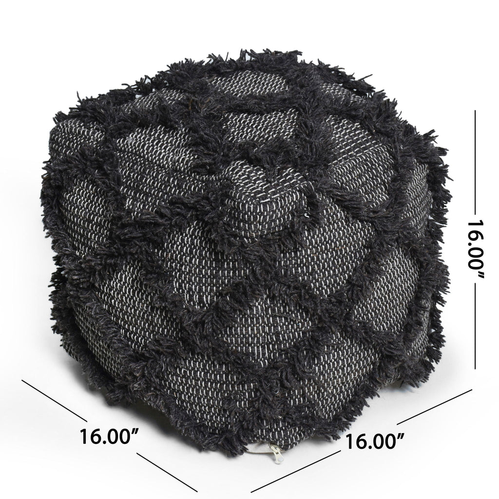 Handcrafted Wool and Cotton Pouf with Durable Construction - Brown