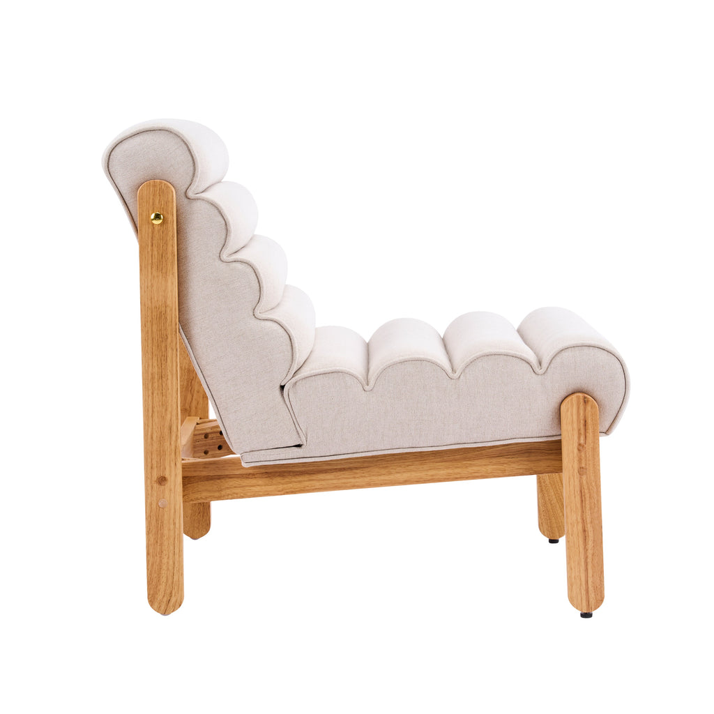 Fluffy Accent Chair Dark with Solid Wood Frame and Shearling Fabric - Dark Beige