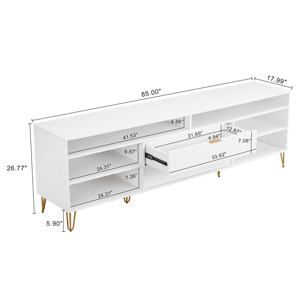 Fluted TV Stand with Storage and Metal Legs - Multiple Colors