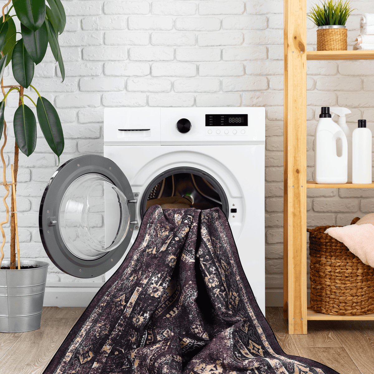 Burgundy Washable 8x10 Area Rug with Non-Shedding Polyester