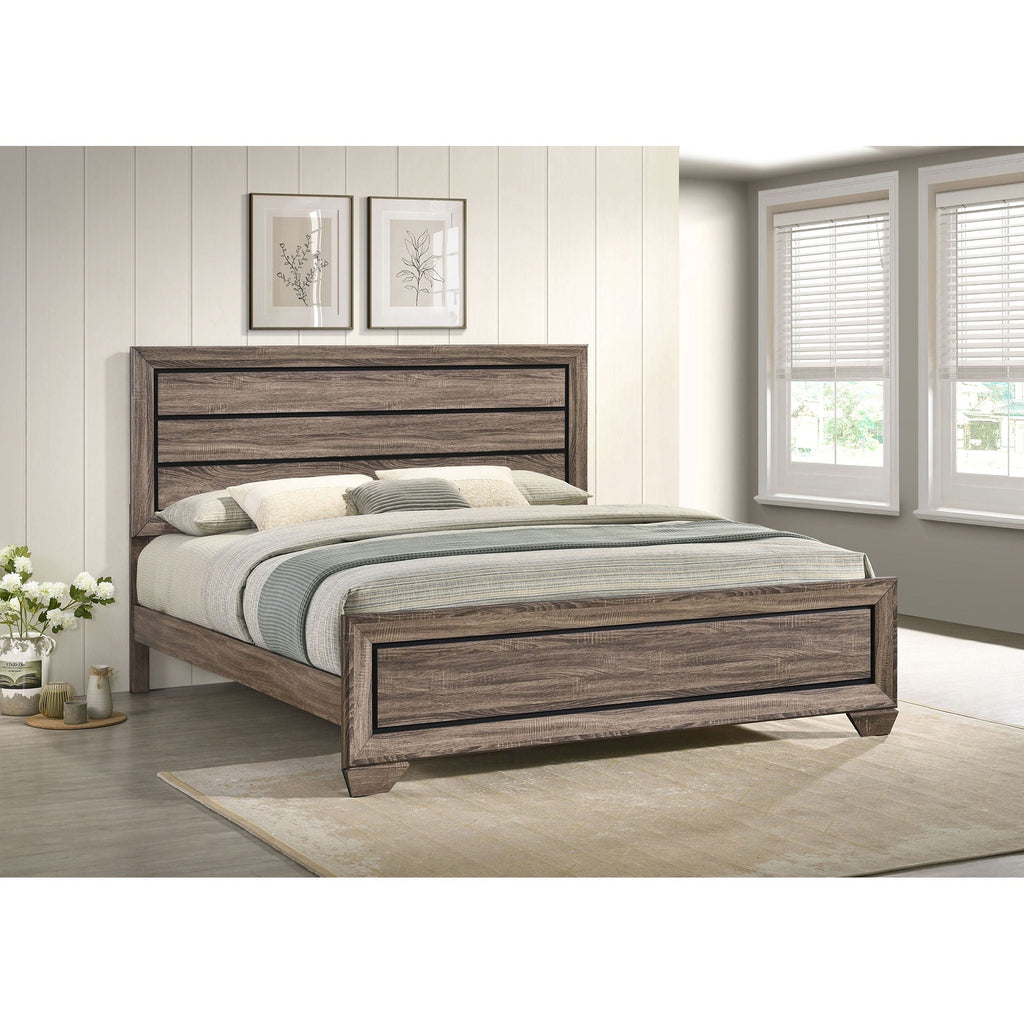 Oatfield Panel Bed with Slatted Design - Dark Brown