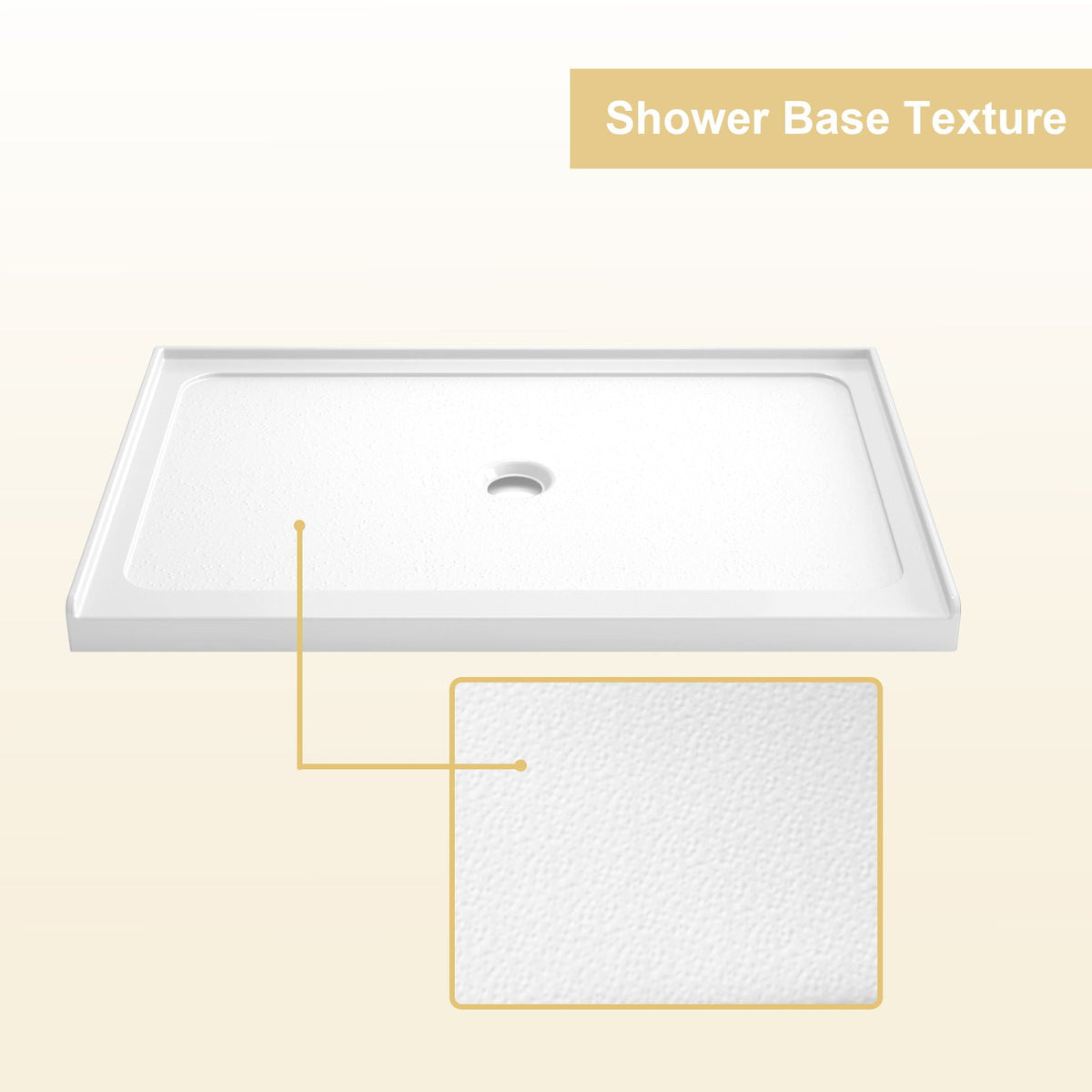 Gloss White Shower Base with Center Drain - Durable Acrylic Construction