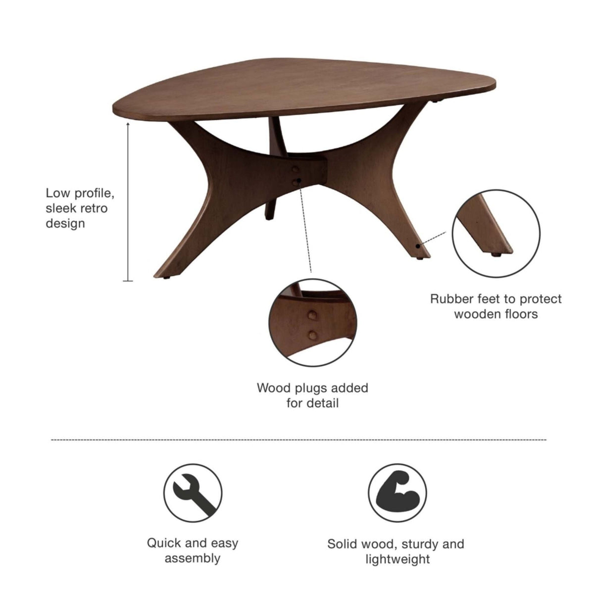 Triangle Side Table with Wood Veneer Top - Dark Brown or Light Brown