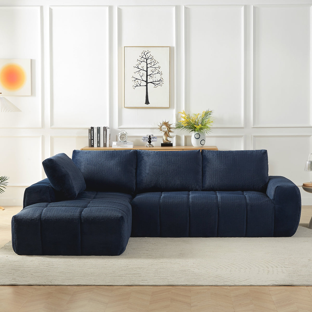 Faux Fur L-Shape Luxury Sectional Oversized Sofa with Plush Comfort - White