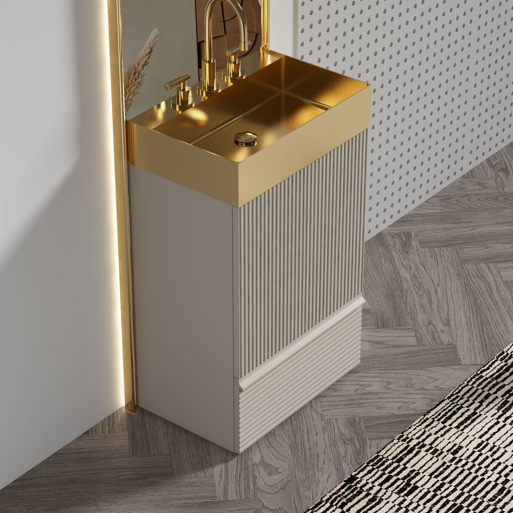 Gada 20" Striped Bathroom Vanity with Soft-Closing Features - Beige Grey Stripe