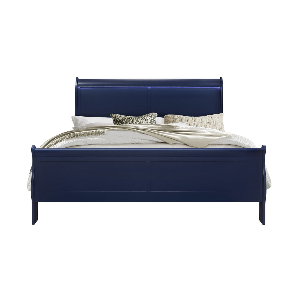 Charlston Sleigh Bed with LED Lighting - Blue or White