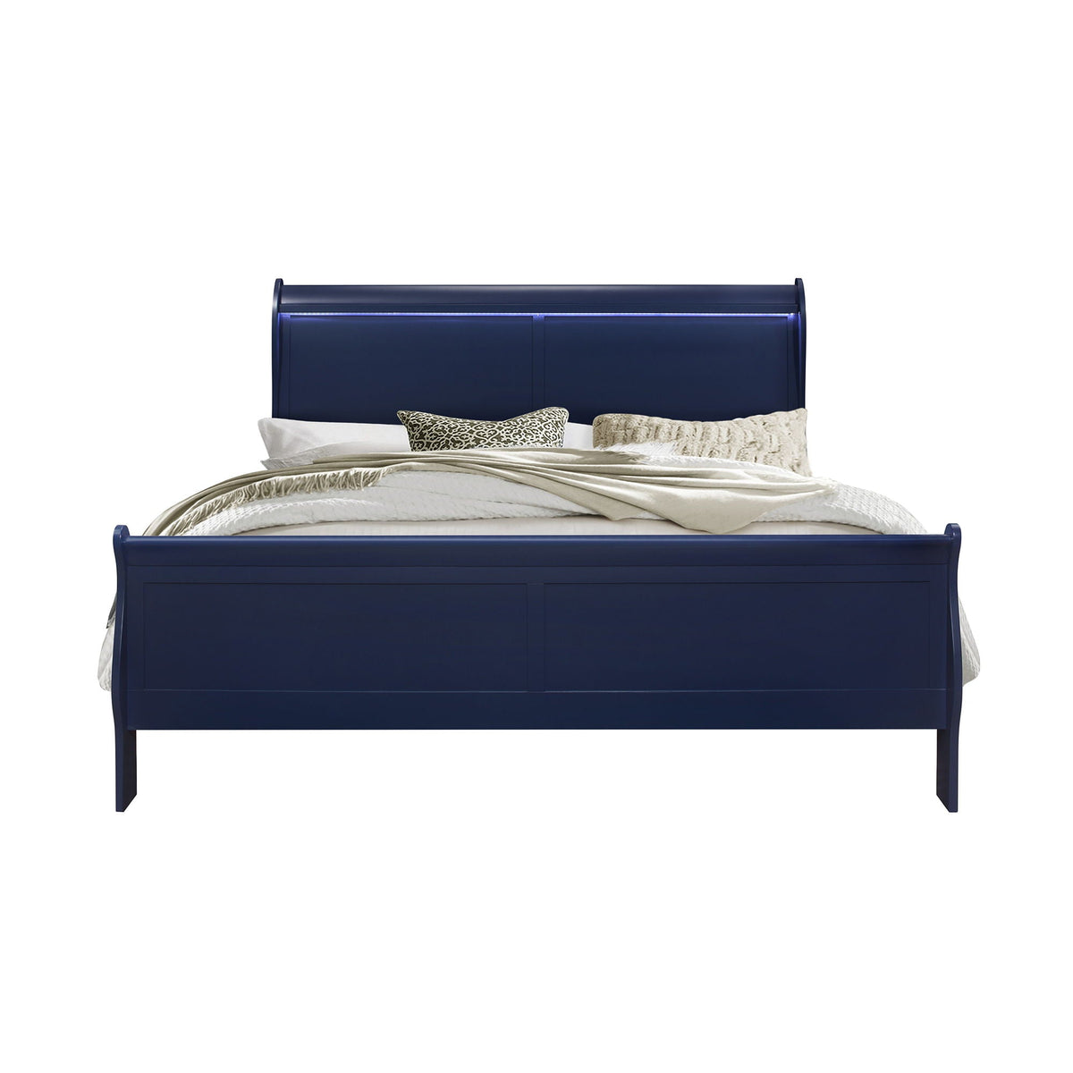 Charlston Sleigh Bed with LED Lighting - Blue or White